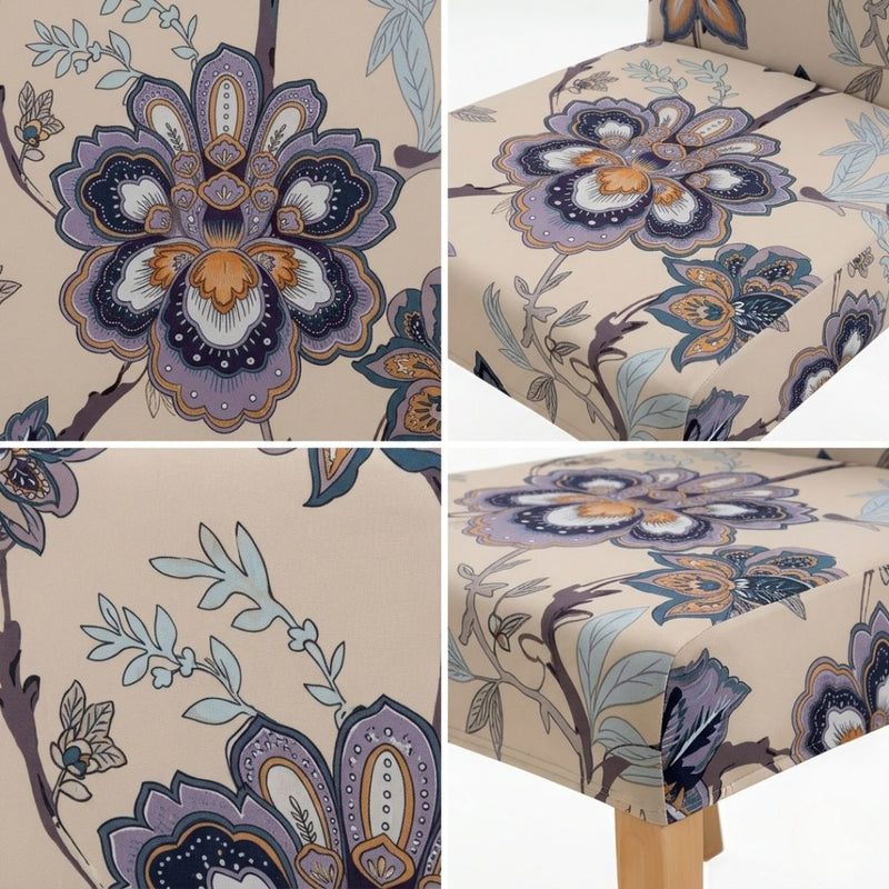 Anyseat Beige Floral Pattern Print Elastic Chair Cover – Plain Dining Slipcover & Home Décor