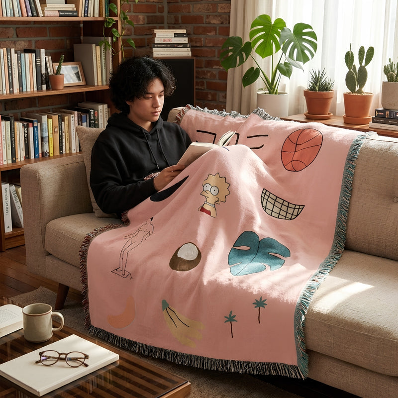 Anycozy Pink Hawaiian Tapestry Throw Blanket – Decorative Sofa Cover & Outdoor Leisure Mat