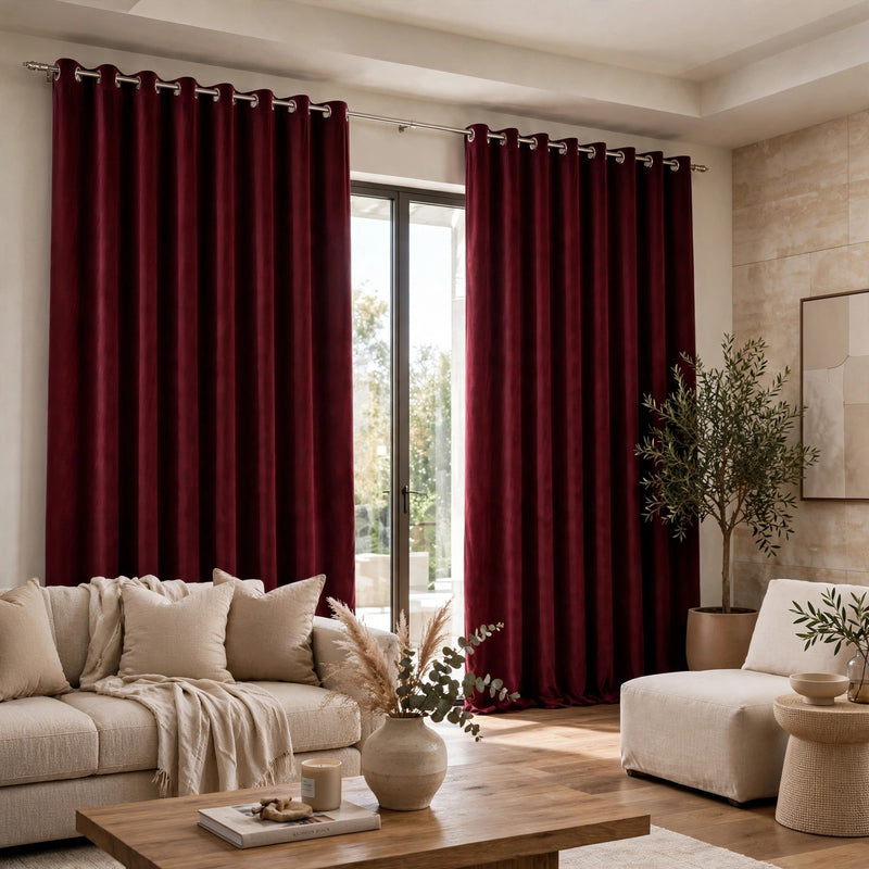 Anydrape Maroon Velvet Blackout Curtains – High‑Quality Modern Luxury Drapes for Living Room, Bedroom & Dining Windows