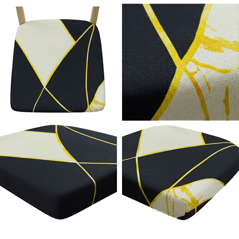 Anyseat Black and White Gold Linear Print Chair Cover – Stretch Washable Removable Seat Cover for Dining & Kitchen