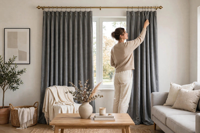 Anydrape Gray Velvet Blackout Curtains – High‑Quality Modern Wool Luxury Drapes for Living Room, Bedroom & Dining Windows
