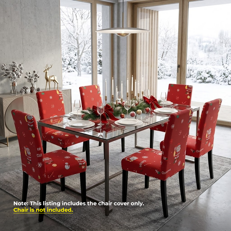Anyseat Red Santa Gift Snowman Design Chair Cover – Elastic Slipcover with Anti‑Dirt Protection for Dining Room, Kitchen, Wedding, Hotel, Banquet & Restaurant
