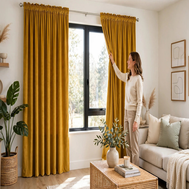 Anydrape Mustard Velvet Blackout Curtains – High‑Quality Modern Luxury Drapes for Living Room, Bedroom & Dining Windows