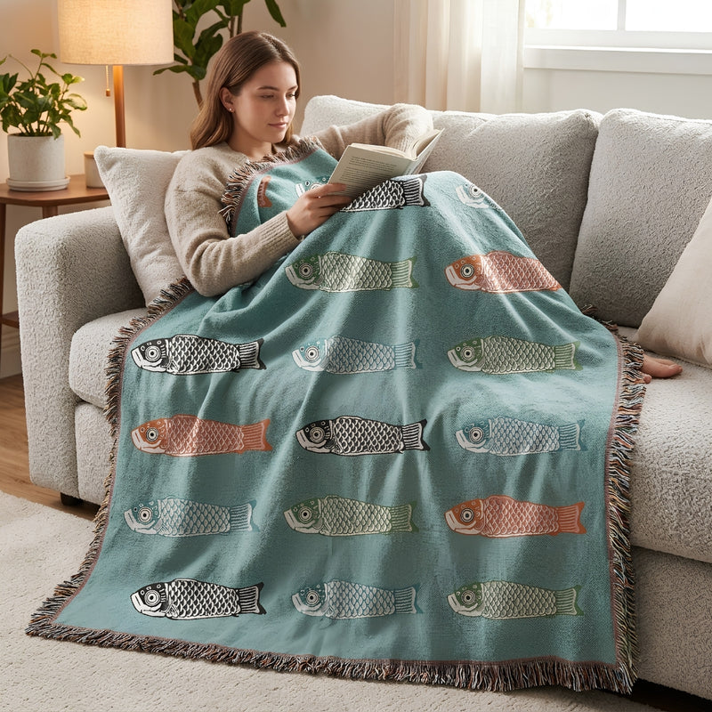 Anycozy Koi Fish Soft Quilt Throw Blanket – Soft Camping Mat & Cozy Home Décor