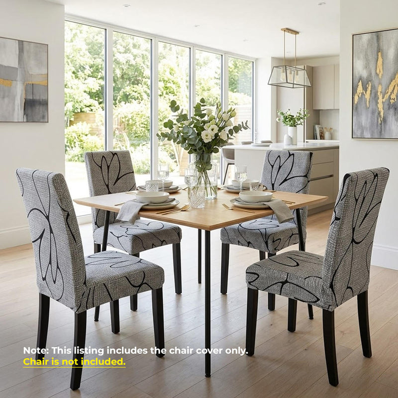 Anyseat Grey Simple Floral Design Chair Cover – Elastic Slipcover with Anti‑Dirt Protection for Dining Room, Kitchen, Wedding, Hotel, Banquet & Restaurant