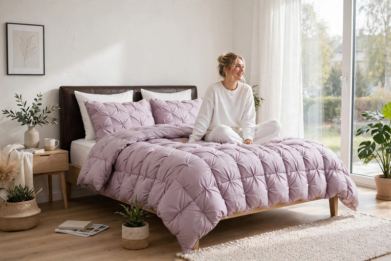 ANYHOUZ Old Rose Quilted Duvet Cover – Luxury Breathable Puffer Bed Comforter