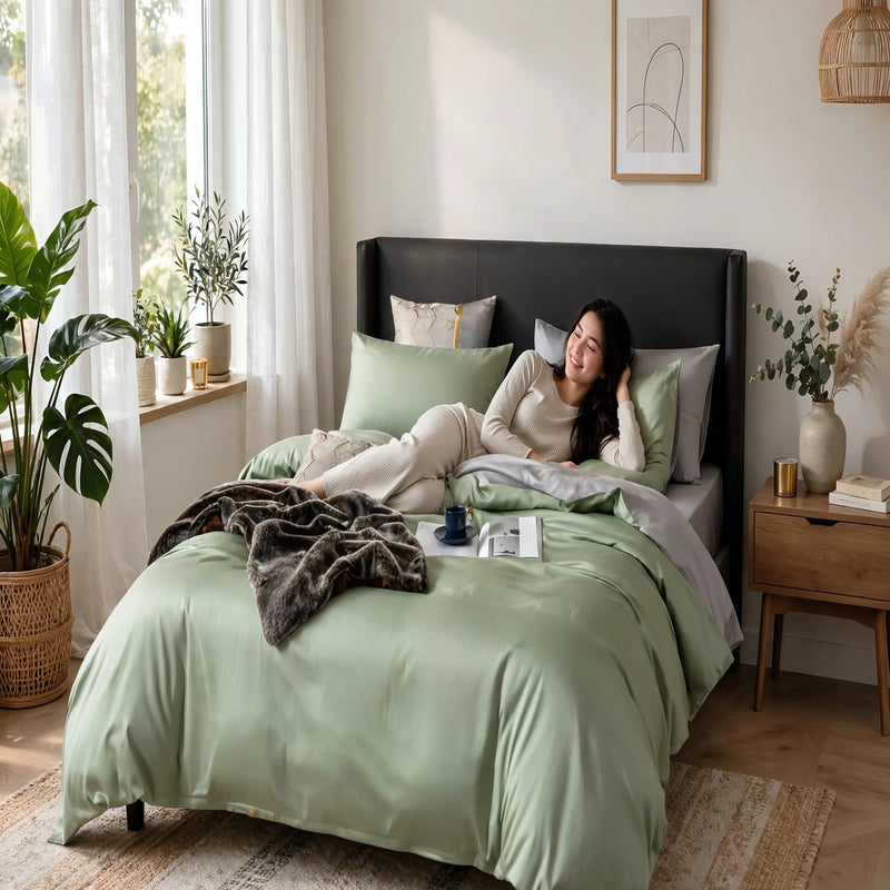 Anycozy Duvet Comforter Set King Green/ Light Grey Egyptian Cotton Thick Blanket Bedspread 6 Pcs Bed Set