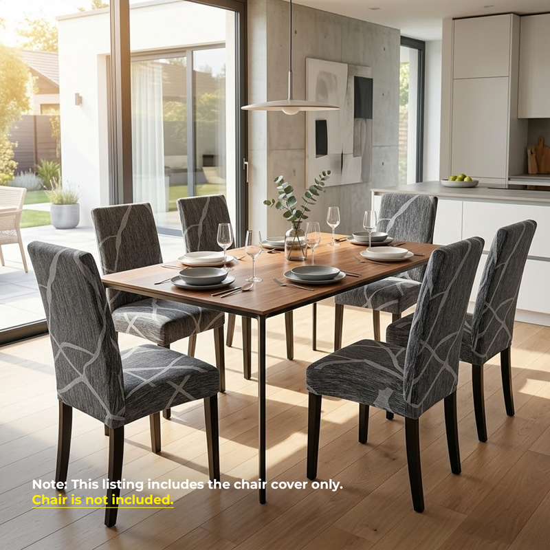 Anyseat Dark Grey Wave Design Chair Cover – Elastic Slipcover with Anti‑Dirt Protection for Dining Room, Kitchen, Wedding, Hotel, Banquet & Restaurant
