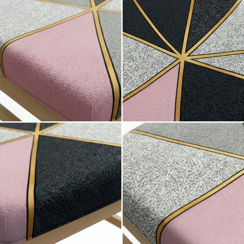 Anyseat Grey and Pink with Gold Linear Print Chair Cover – Stretch Washable Removable Seat Cover for Dining & Kitchen