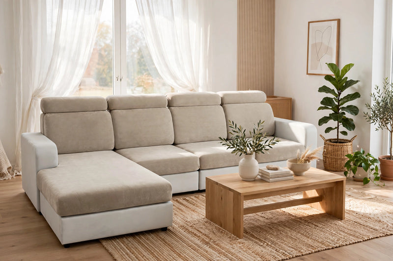 Anyseat L‑Shape Sofa Cover Beige Chenille Polyester Thick Stretchable Cushion Protector for Living Room