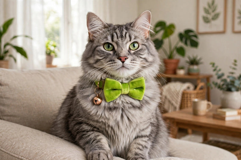 Anypet Cat Collar Lime Green Bow Small with Safety Buckle, Bell, and Durable Strap Stylish and Comfortable Pet Accessor