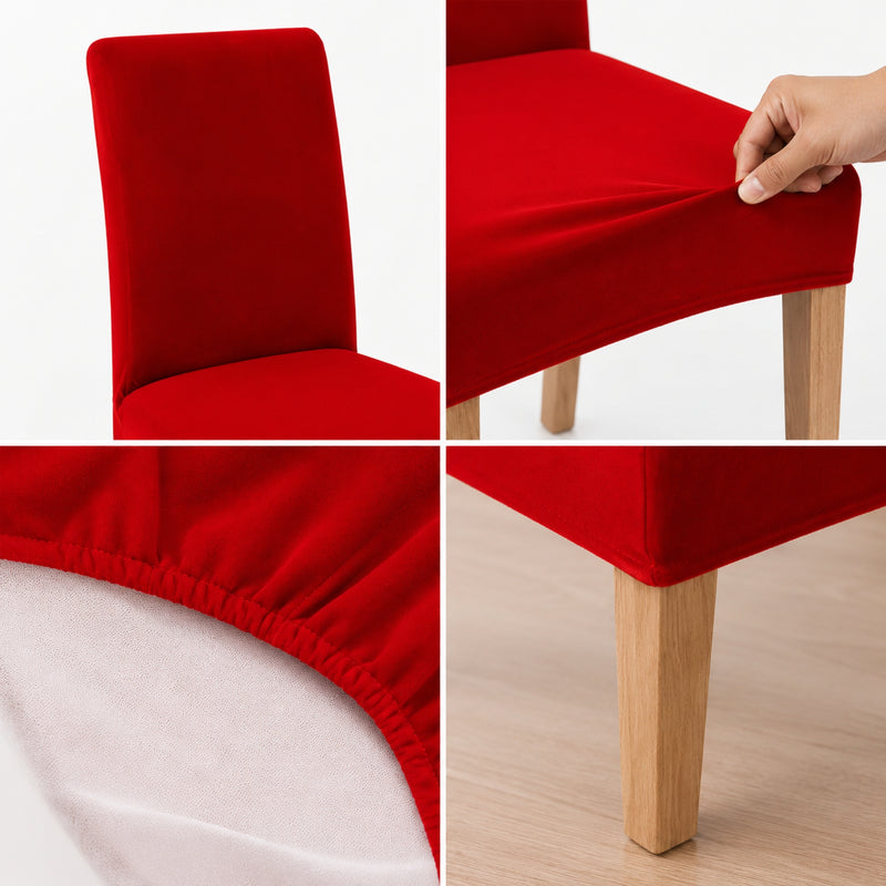 Anyseat Red Velvet Dining Chair Cover – Plush Stretchable Slipcover for Kitchen & Dining Room Chairs
