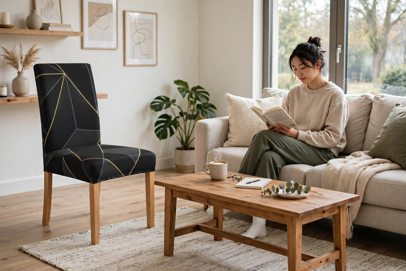 Anyseat Black Gray Geometric Line Pattern Print Elastic Chair Cover – Plain Dining Slipcover & Home Décor