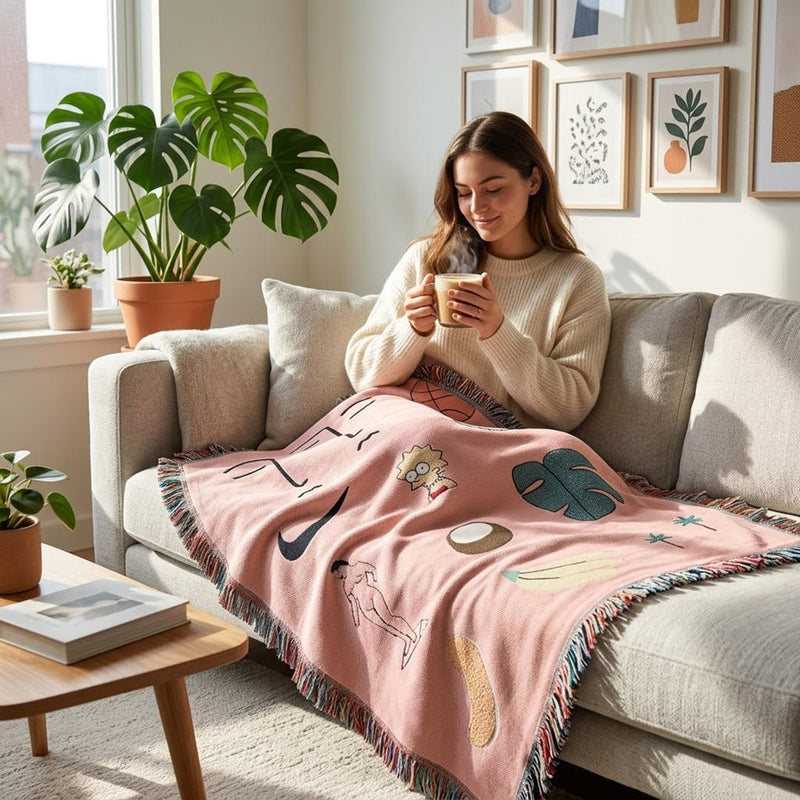 Anycozy Pink Hawaiian Tapestry Throw Blanket – Decorative Sofa Cover & Outdoor Leisure Mat