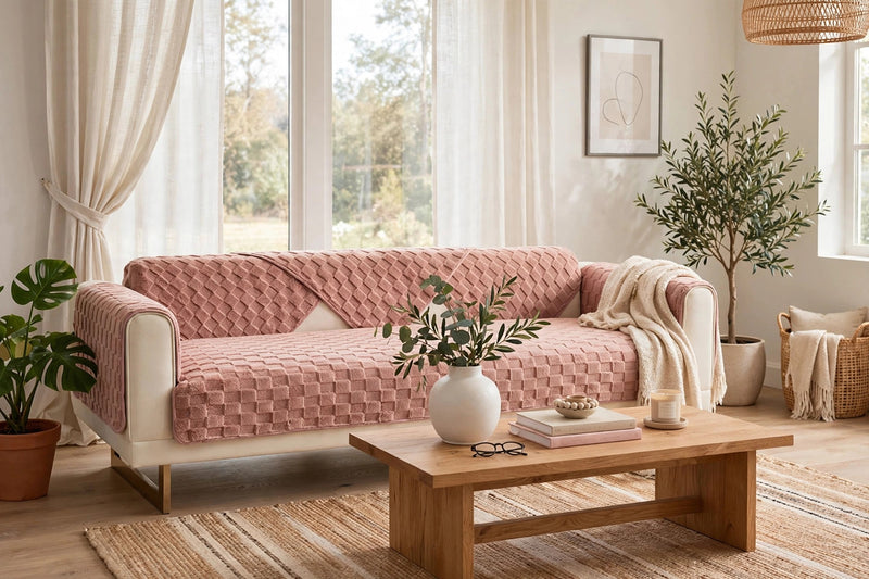 Anyseat Sofa Towel Super Soft Dark Pink Velvet Plush Non-slip Sectional Sofa Covers for Living Room Thick L-shape Couch Covers