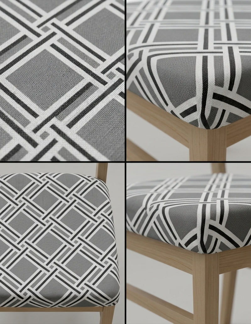 Anyseat Grey White Macro Knitted Design Print Chair Cover – Stretch Washable Removable Seat Cover for Dining & Kitchen