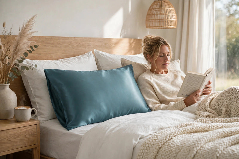 ANYHOUZ Pillowcase 51x66cm Blue Gray Natural Mulberry Silk For Comfortable And Relaxing Home Bed