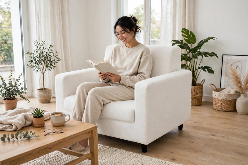 Anyseat 1-Seater Sofa Cover – Plain White Style Slipcover for Living Room Chair Protection