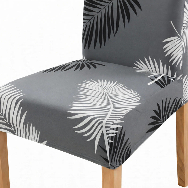 Anyseat Gray Leaf Print Elastic Chair Cover – Plain Dining Slipcover & Home Décor