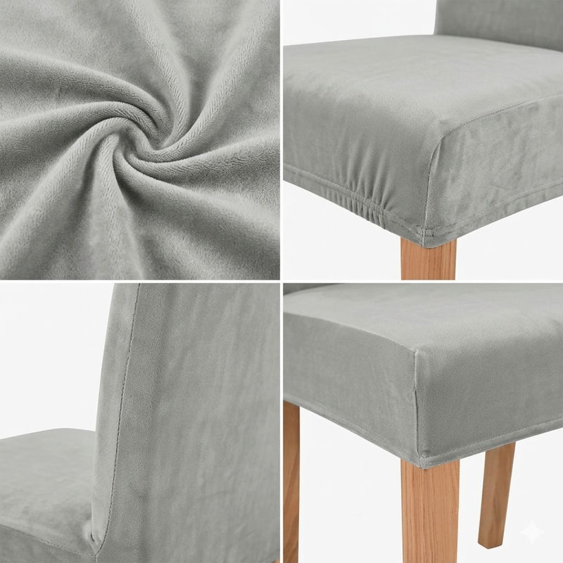 Anyseat Light Grey Velvet Dining Chair Cover – Plush Stretchable Slipcover for Kitchen & Dining Room Chairs