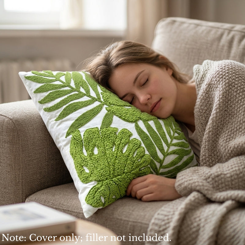 Anypillow Green Fern Leaves Embroidered Pillowcase Decorative Cushion Cover