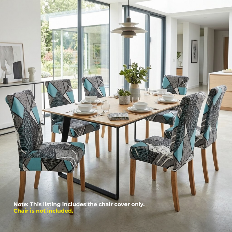 Anyseat Sky Blue Linear Pattern and Shape Design Chair Cover – Elastic Slipcover with Anti‑Dirt Protection for Dining Room, Kitchen, Wedding, Hotel, Banquet & Restaurant