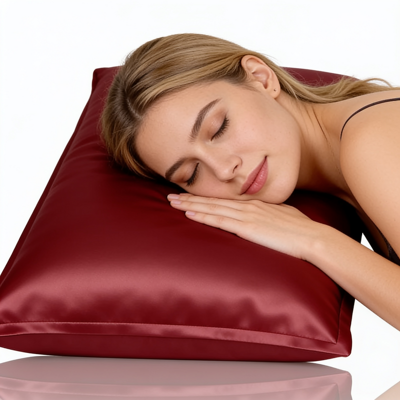 ANYHOUZ Wine Red Pure Silk Pillowcase 50x75cm Luxury Bedding
