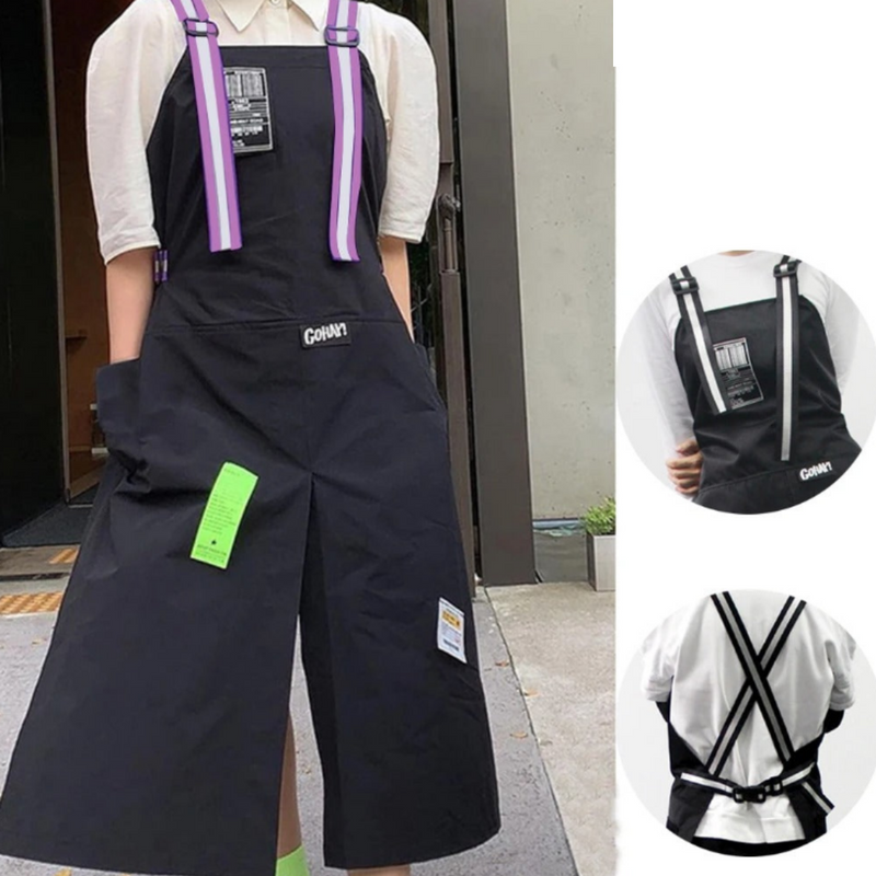 Anypron Black Purple Kitchen Apron 2 Bags Waterproof Oil-Resistant Bibs Adjustable