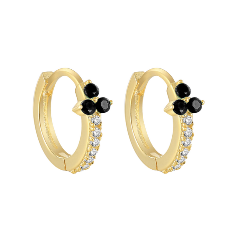 ANYCO Earrings Gold Plated Black Minimalist Pave Black Blue Zircon Flower Stud  For Women Girl Perfect Fashion Stylish Accessories Jewelry Gifts