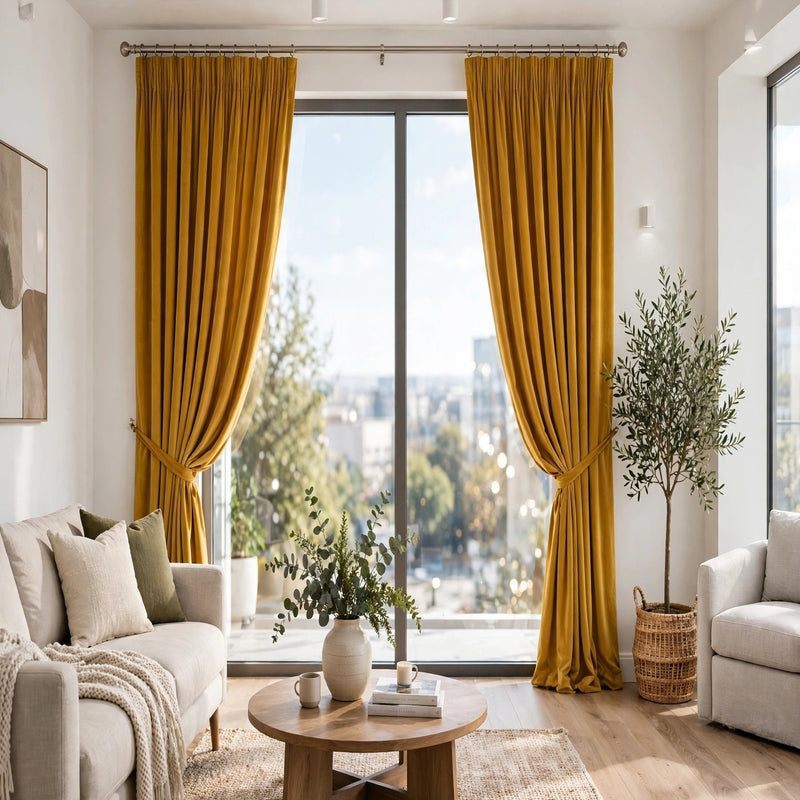 Anydrape Mustard Velvet Blackout Curtains – High‑Quality Modern Luxury Drapes for Living Room, Bedroom & Dining Windows