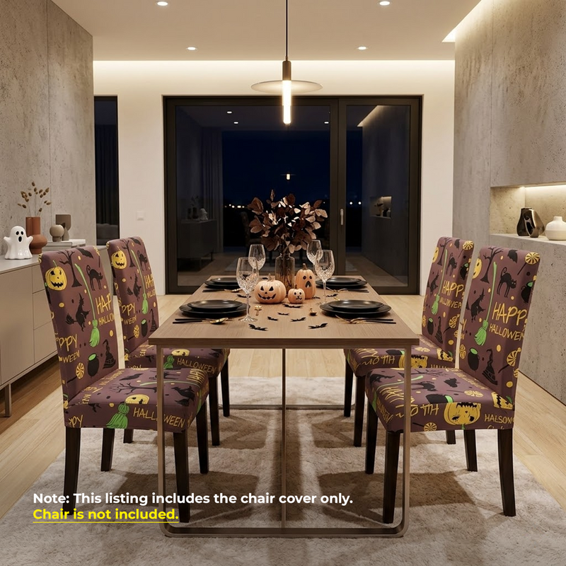 Anyseat Happy Halloween Icons Design Chair Cover – Elastic Slipcover with Anti‑Dirt Protection for Dining Room, Kitchen, Wedding, Hotel, Banquet & Restaurant