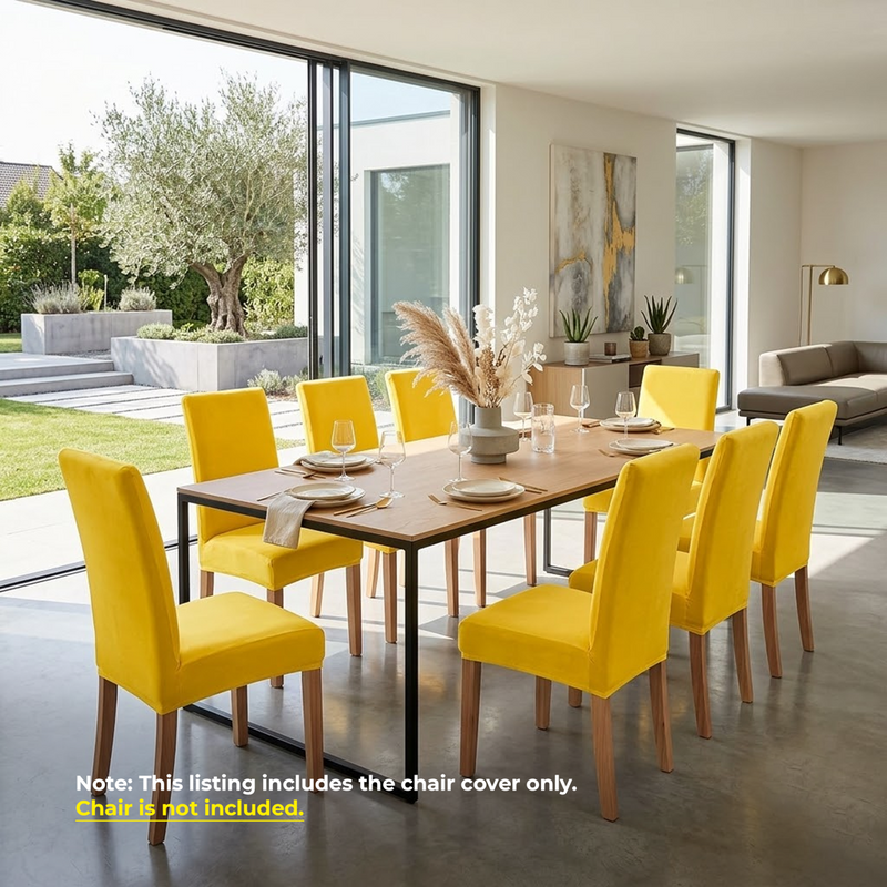 Anyseat Bright Yellow Velvet Dining Chair Cover – Plush Stretchable Slipcover for Kitchen & Dining Room Chairs