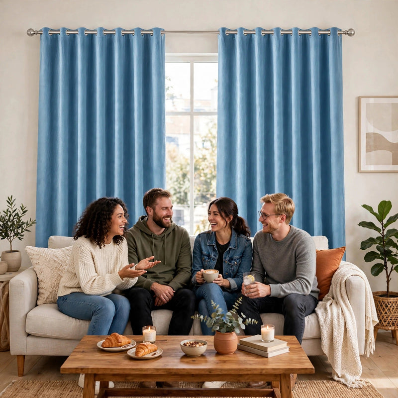 Anydrape Light Blue Velvet Blackout Curtains – High‑Quality Modern Luxury Drapes for Living Room, Bedroom & Dining Windows