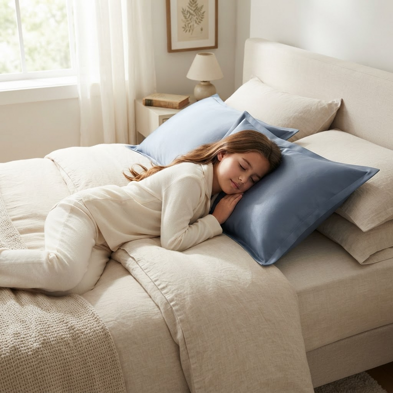 ANYHOUZ Pillowcase 51x66cm Blue Gray Pure Real Silk For Comfortable And Relaxing Home Bed
