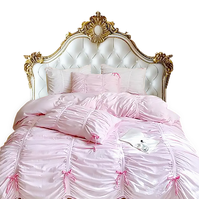 Anycozy Bedding Set Pink Ruffle Pleated Duvet Cover Flat Bed Sheet and Pillowcases Bedroom Decor