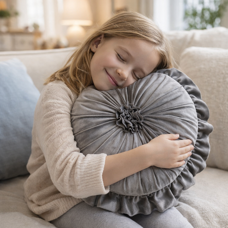 Anypillow Flower Round Velvet Cushion – Soft Plush Decorative Pillow