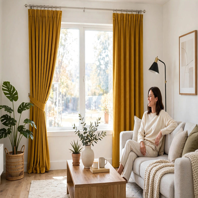 Anydrape Mustard Velvet Blackout Curtains – High‑Quality Modern Luxury Drapes for Living Room, Bedroom & Dining Windows