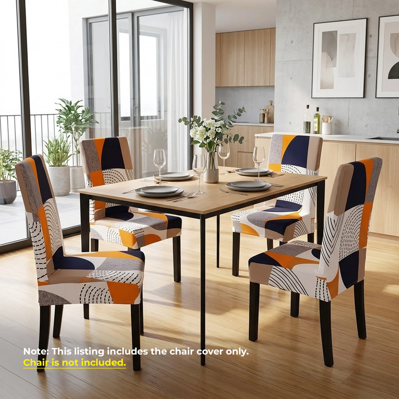 Anyseat Orange Pattern and Lines Design Chair Cover – Elastic Slipcover with Anti‑Dirt Protection for Dining Room, Kitchen, Wedding, Hotel, Banquet & Restaurant