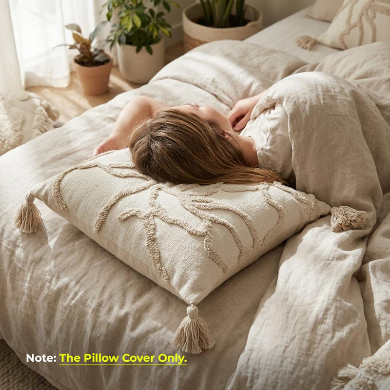 Anypillow Beige Abstract Lines Embroidered Pillowcase Decorative Cushion Cover