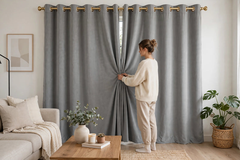 Anydrape Gray Velvet Blackout Curtains – High‑Quality Modern Wool Luxury Drapes for Living Room, Bedroom & Dining Windows