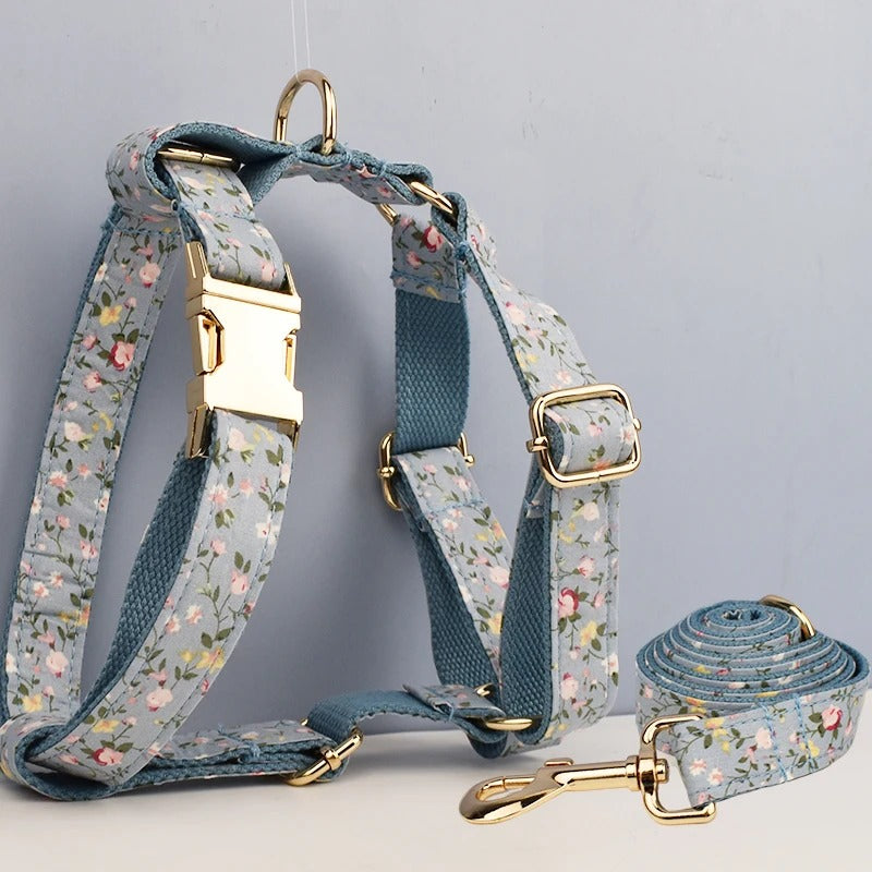 ANYWAGS Pet Harness Leash Blue Floral Heavy Duty DIY Metal Dog Leash
