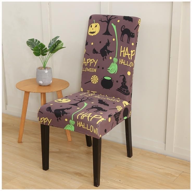 Anyseat Chair Cover Happy Halloween Icons Design with Anti-Dirt and Elastic Material for Dining Room Kitchen Wedding Hotel Banquet Restaurant