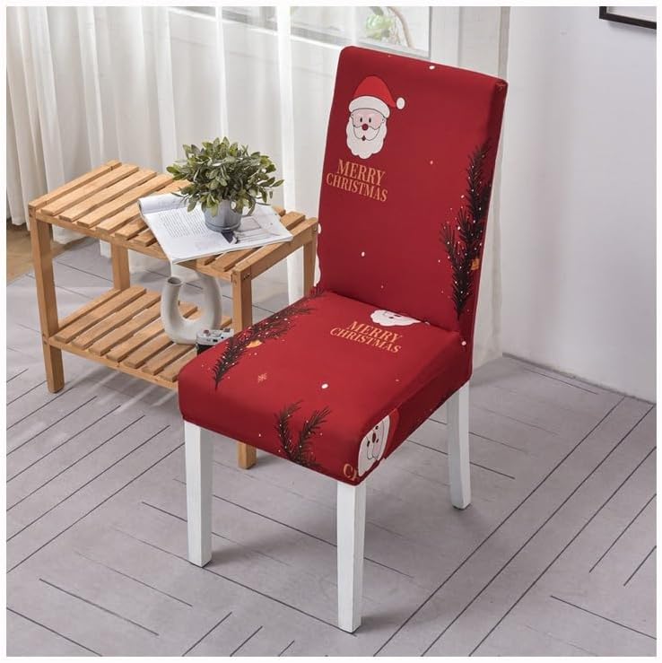 ANYDECO Chair Cover Maroon Santa Merry Christmas Greeting Design with Anti-Dirt and Elastic Material for Dining Room Kitchen Wedding Hotel Banquet Restaurant