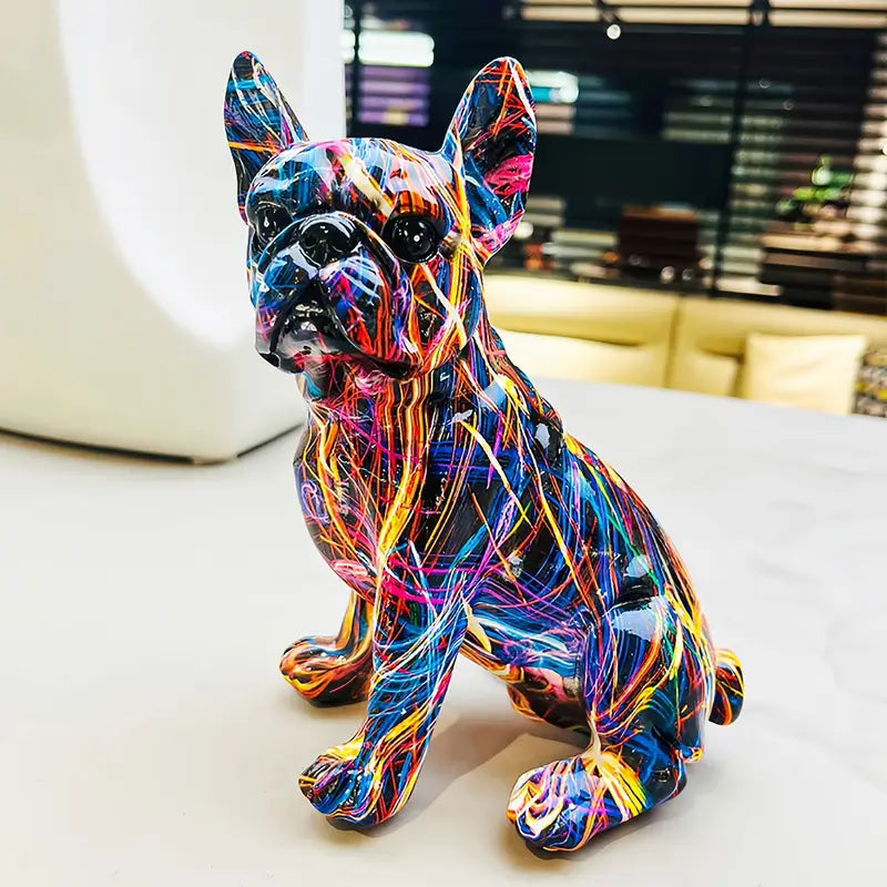 ANYDECO Figurine 14cm French Bulldog Abstract Graffiti Resin Statue Home  Decor Onament