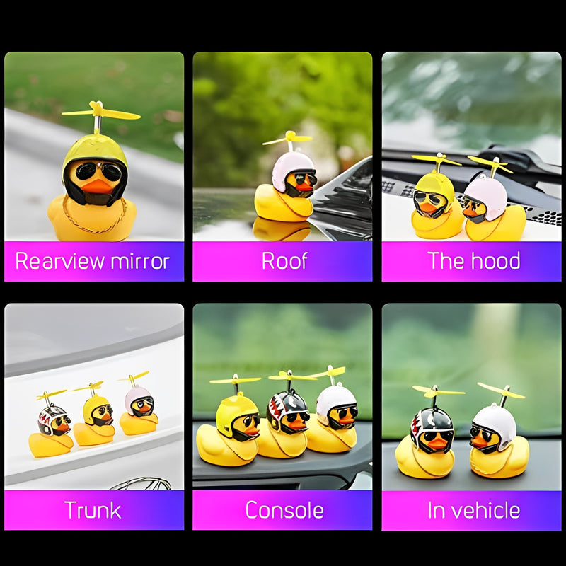 ANYPACK Car Ornaments Rubber Yellow Duck for Car Dashboard Decorations Cool Glasses Duck with Bee Propeller Helmet Gold Chain