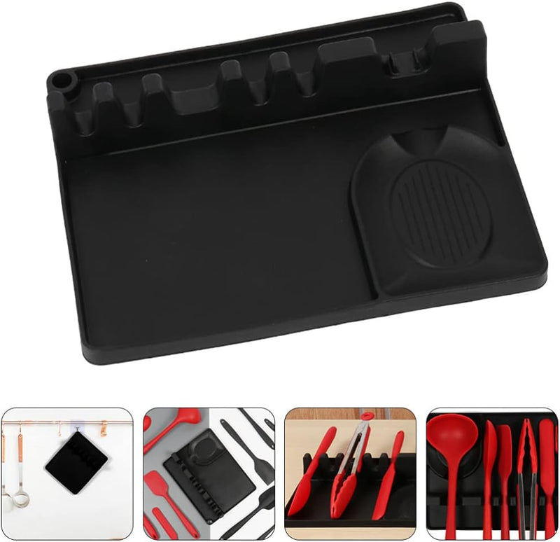 Anygleam Spoon Rest Black Large Kitchen Pan Pot Cover Lid Rack Stand Organizer Fork Spatula Rack Holder Stand Tableware Storage Rack Holder