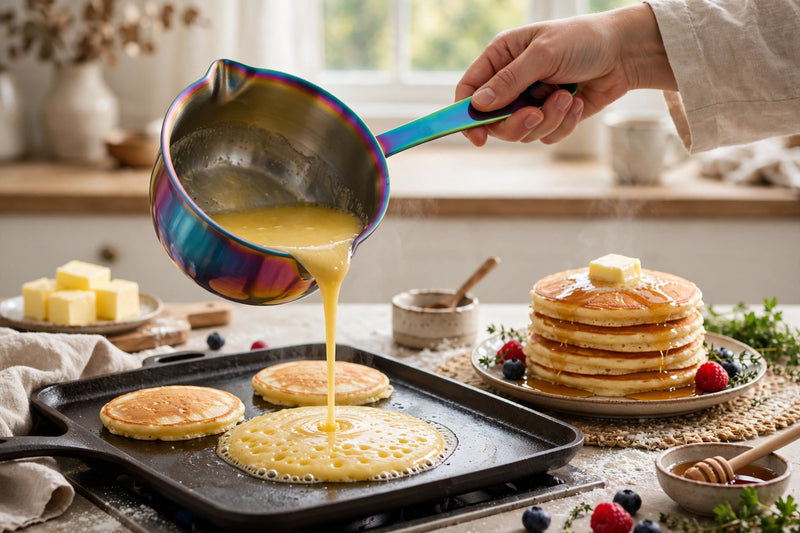 Anygleam Cookware Pouring Pots 2pcs Rainbow Mini Sauce Heating Stainless Steel Kitchen Chocolate Pot Butter Milk Drip Pot Small With Handle