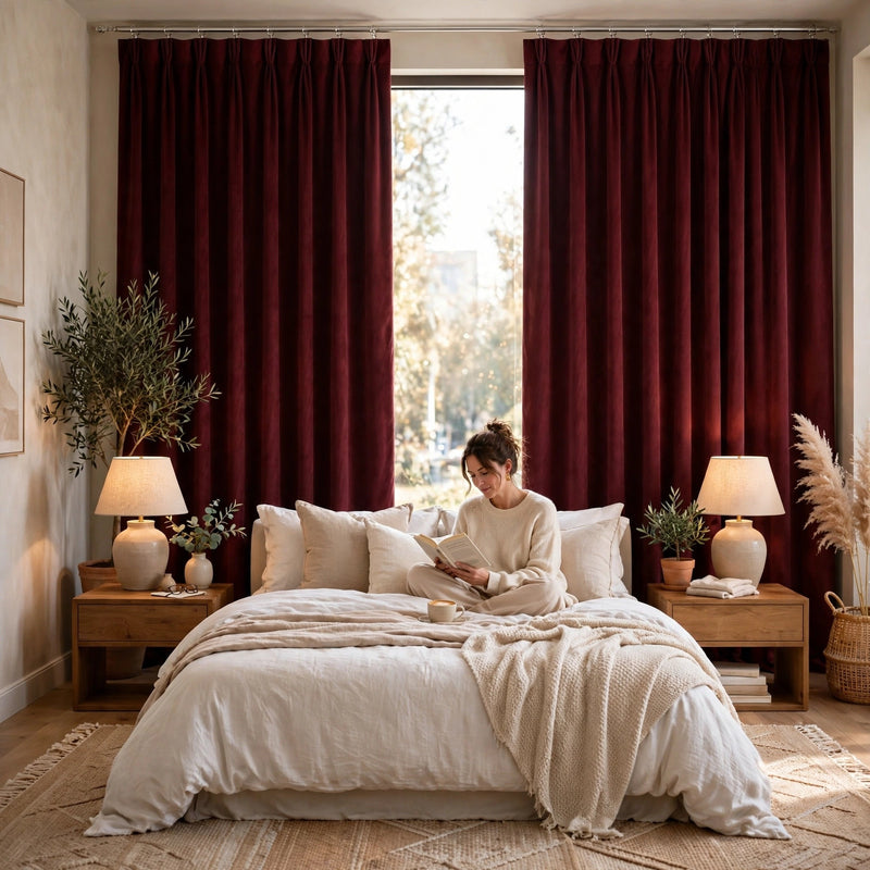 Anydrape Maroon Velvet Blackout Curtains – High‑Quality Modern Luxury Drapes for Living Room, Bedroom & Dining Windows