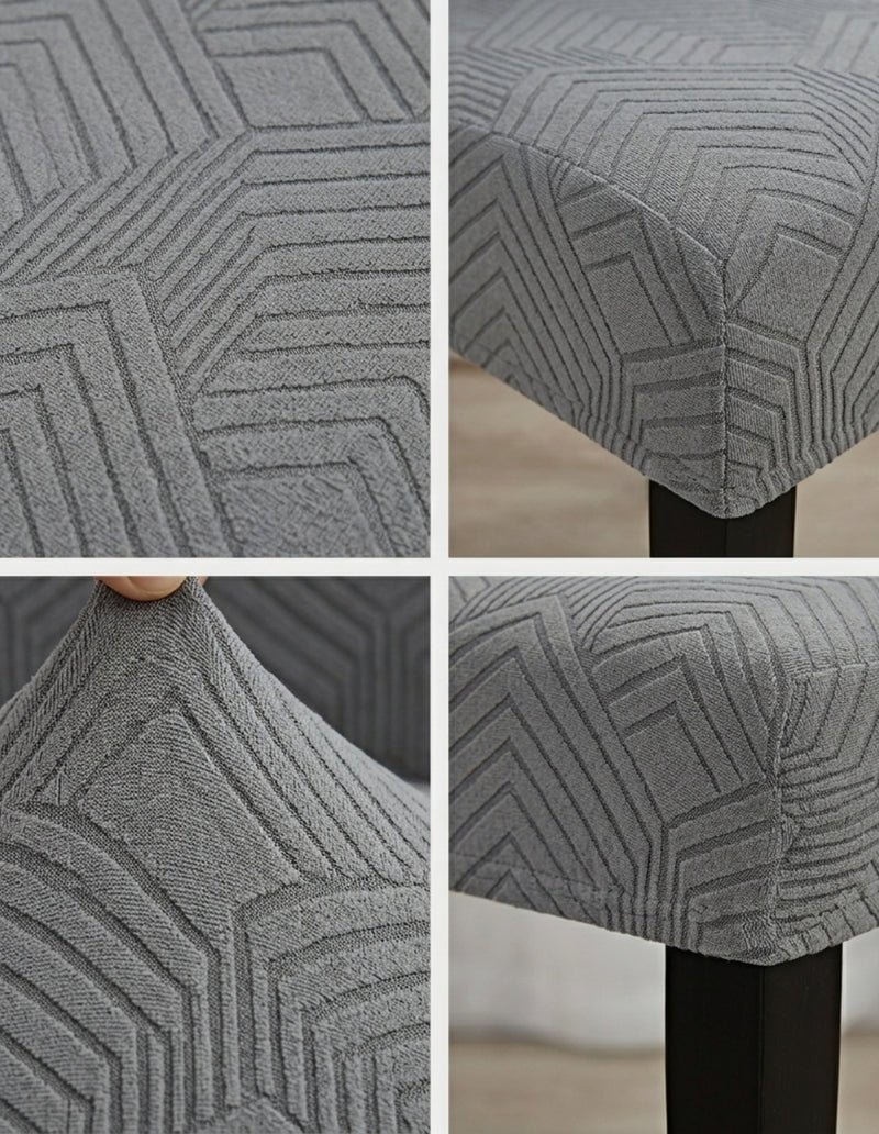 Anyseat Dark Grey Geometric Lines Design Chair Cover – Elastic Anti‑Dirt Design for Dining, Kitchen, Wedding, Hotel & Banquet Use
