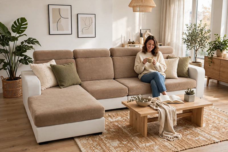 Anyseat L‑Shape Sofa Cover Coffee Chenille Polyester Thick Stretchable Cushion Protector for Living Room